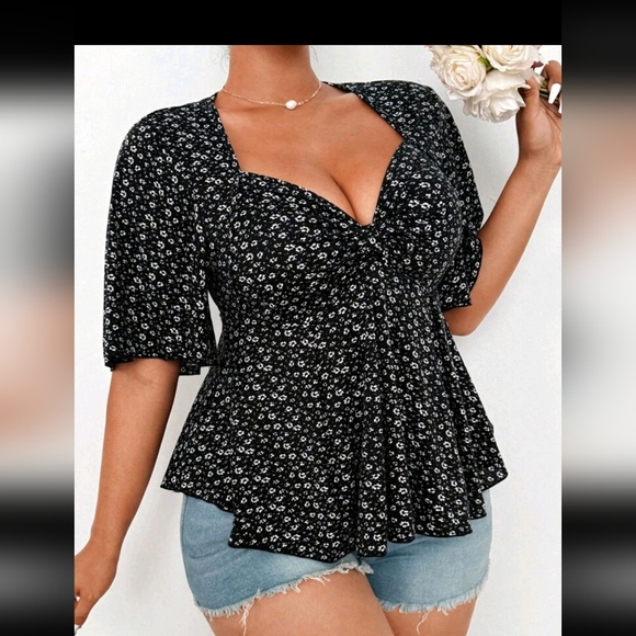 SHEIN - Black & White Floral Blouse- W Sz 2 XL - 16 - Picture 5 of 9